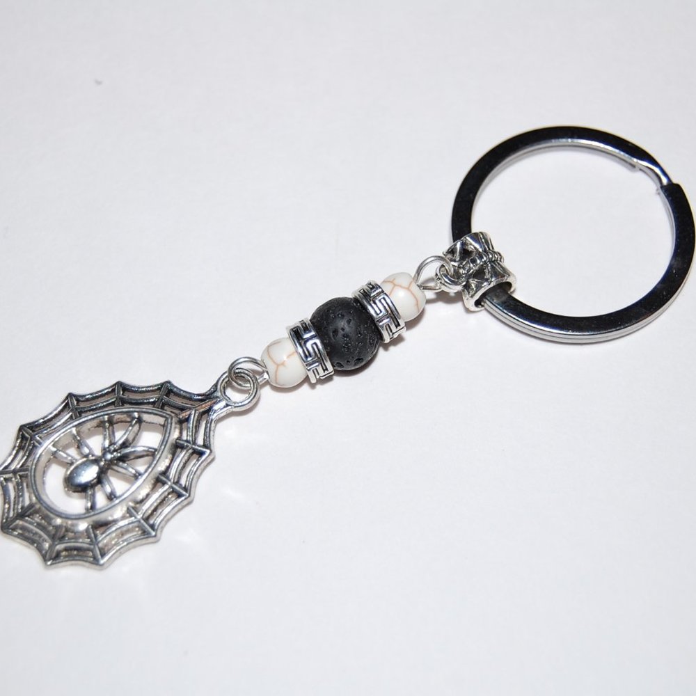 Spider Keychain,Lava Stone Bead,Spider Keyring,Arachnid Keychain,Gothic Keychain